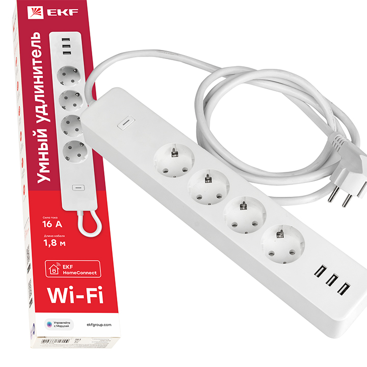 EKF Умный удлинитель c USB Wi-Fi Connect фото