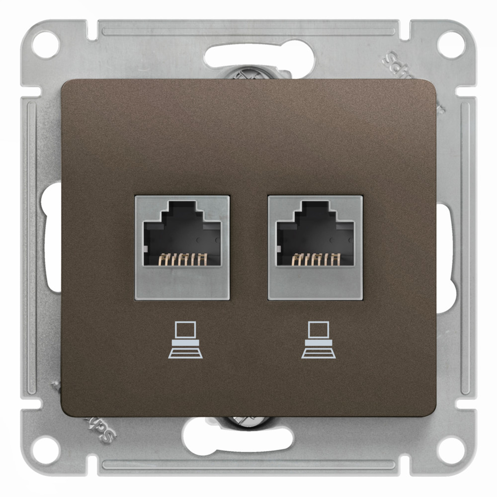 Systeme Electric Glossa Шоколад Розетка 2-ая компьютерная RJ45+RJ45, кат.5E фото