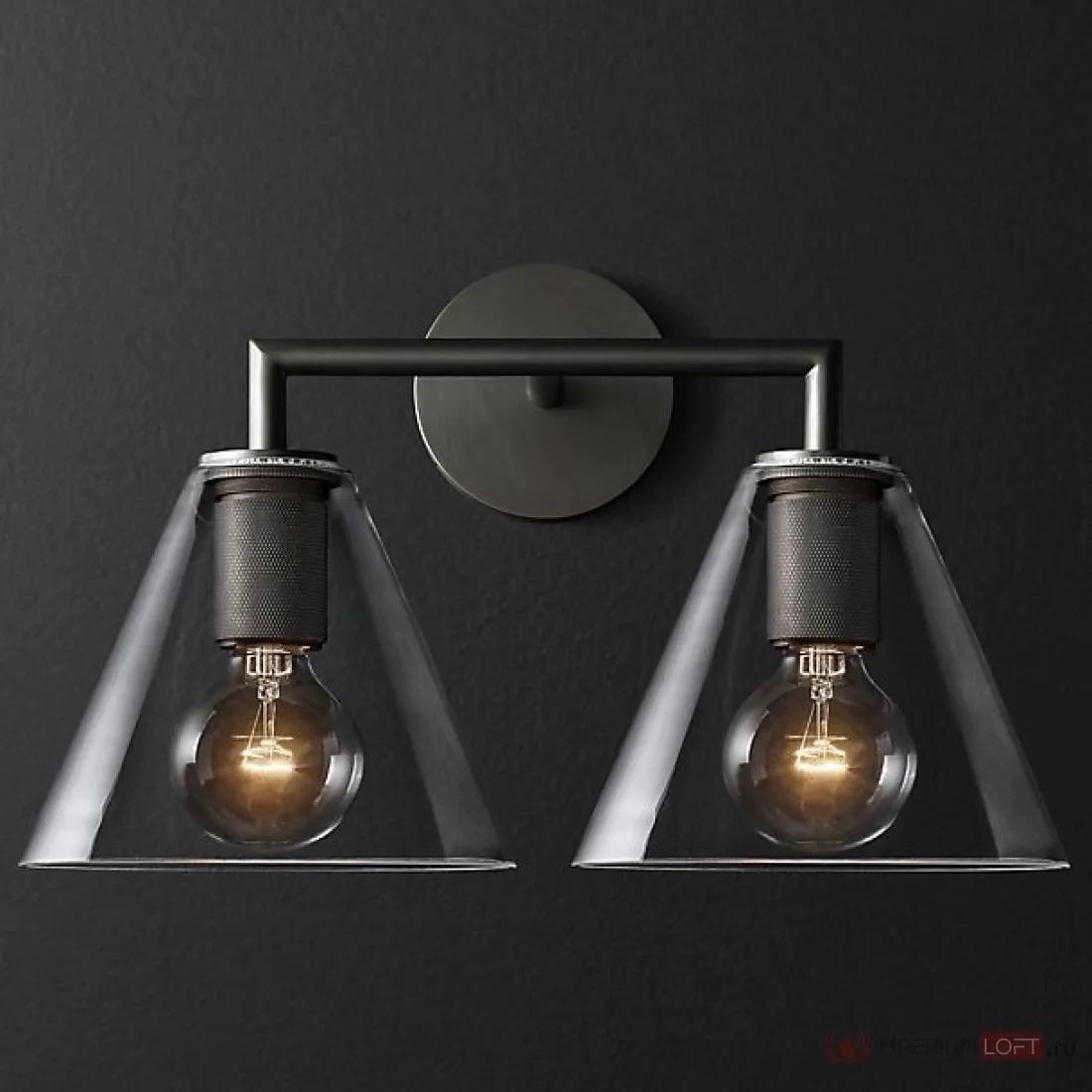 ImperiumLoft Бра RH Utilitaire Funnel Shade Double Sconce Black фото