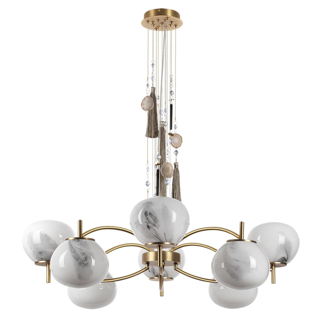 Odeon Light 5432/8 MODERN ODL_EX25 115 золотой(под латунь)/стекло/кисточка/агат Люстра E14 8*40W FIOLENT фото