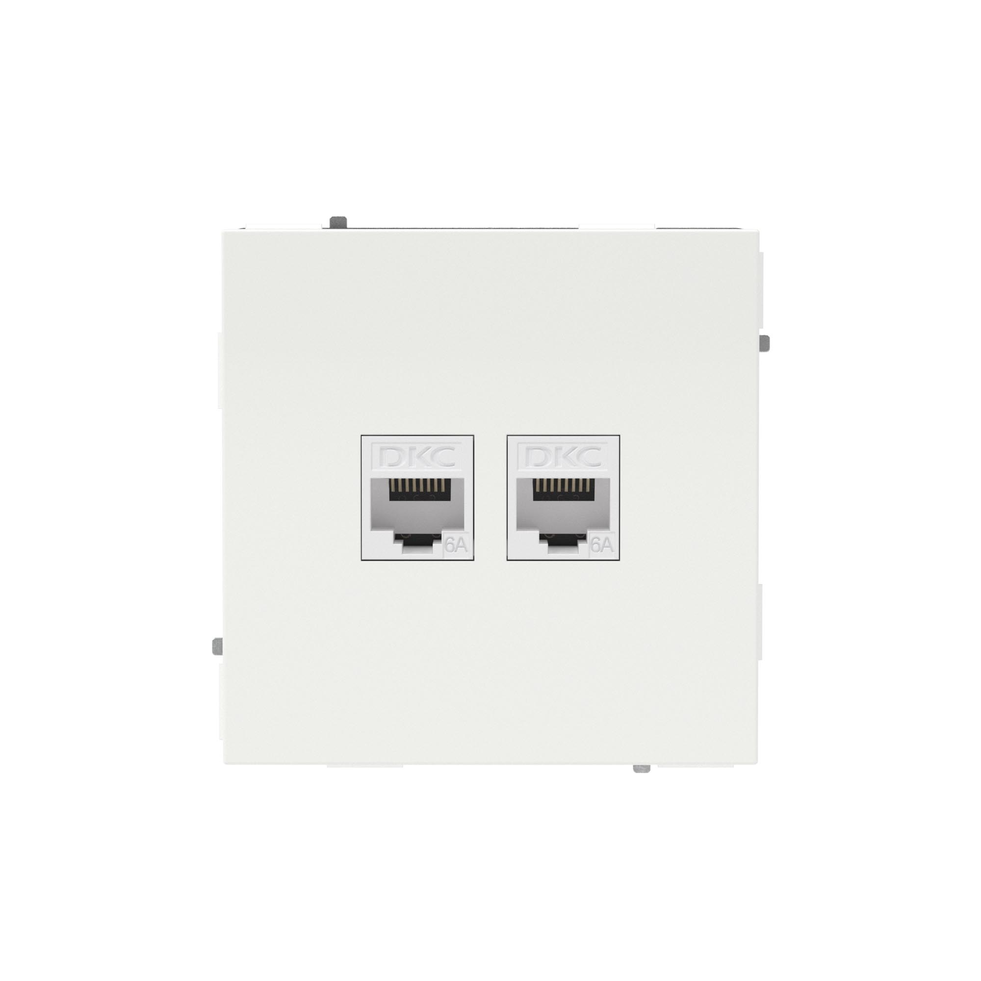 DKC KANT Компьютерная розетка RJ-45 без шторки, кат.6А двойная, белая магнолия фото