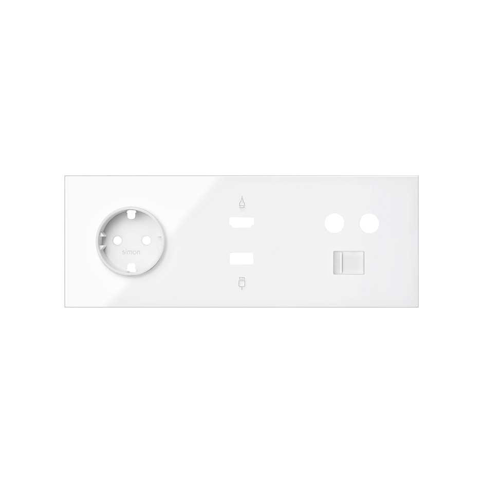 Simon 100 Белый глянец Кит 3 поста, фронт. Накладка на 1 розетку Schuko + 1 розетку TV + 1 розетку RJ45 + 1 розетку HDMI + 1 розетку USB фото