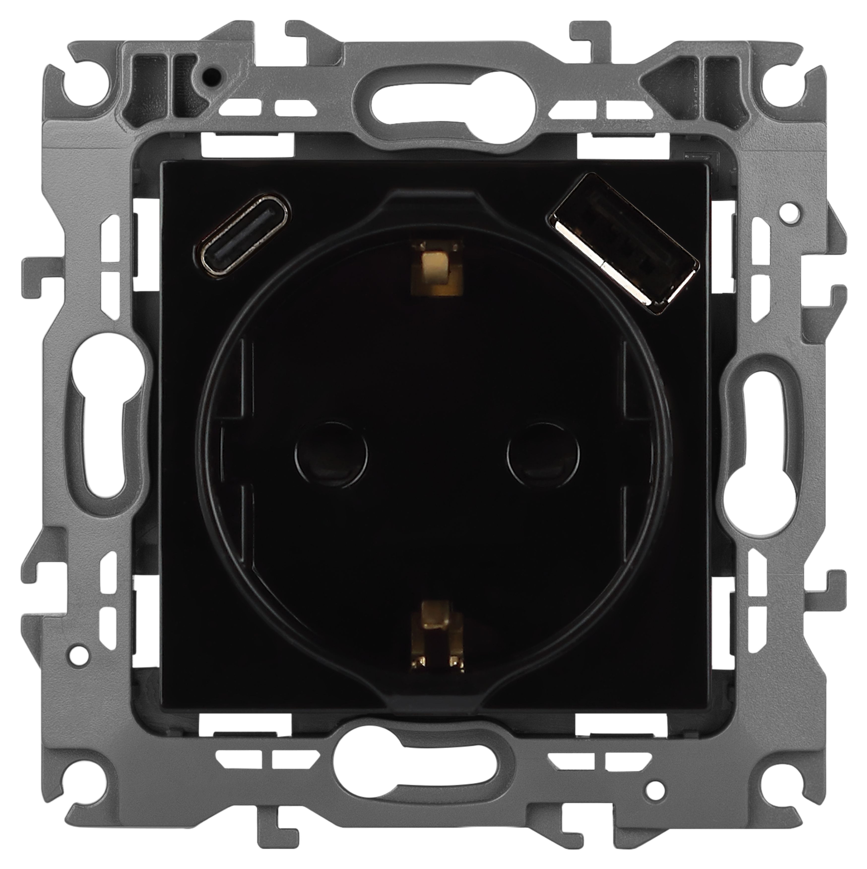 ЭРА Розетка Серия 12 12-4108-06 2P+E 16A-250В со шторками с USB type-A+C 5В-3А чёрный фото