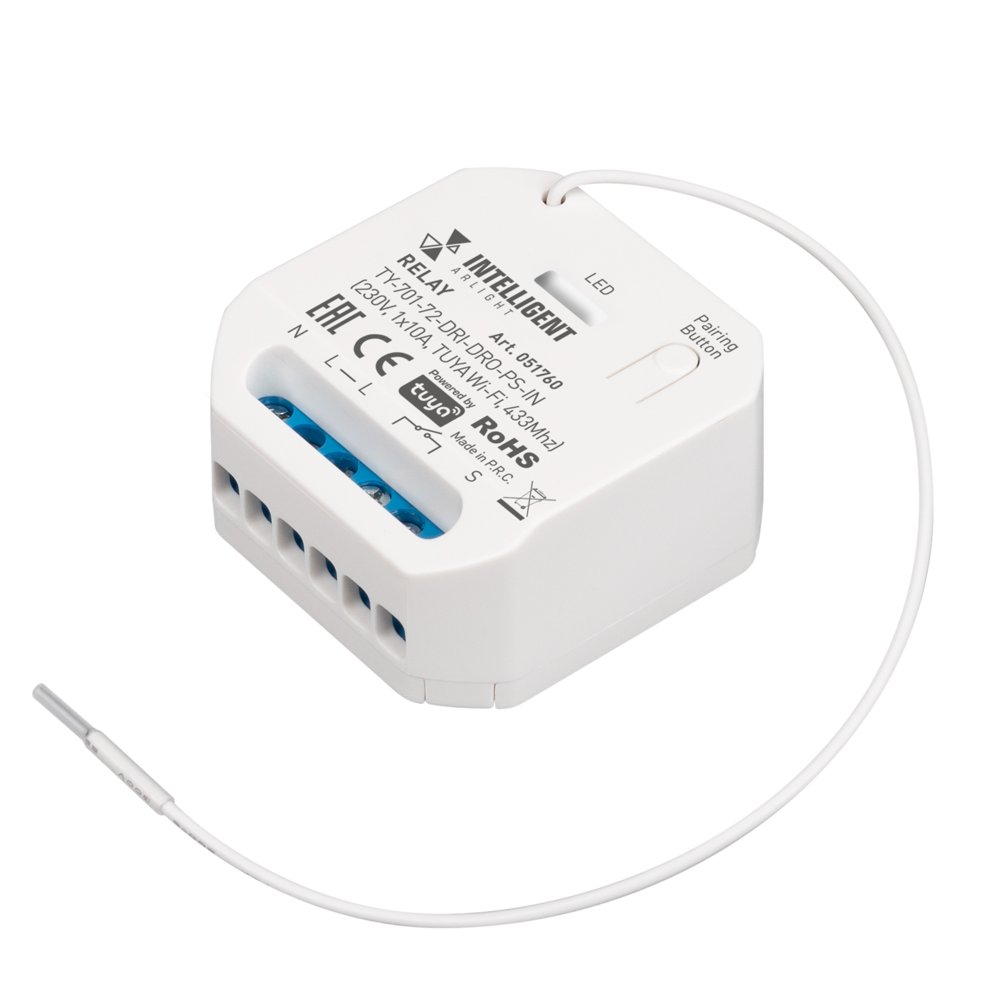 Arlight INTELLIGENT Релейный модуль TY-701-72-DRI-DRO-PS-IN (230V, 1x10A, TUYA Wi-Fi, 433Mhz) (IP20 Пластик, 3 года) фото