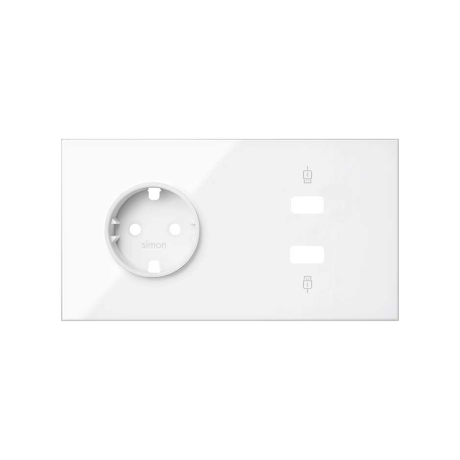 Simon 100 Белый глянец Кит 2 поста, фронт. Накладка на 1 розетку Schuko + 1 з/у 2хUSB фото