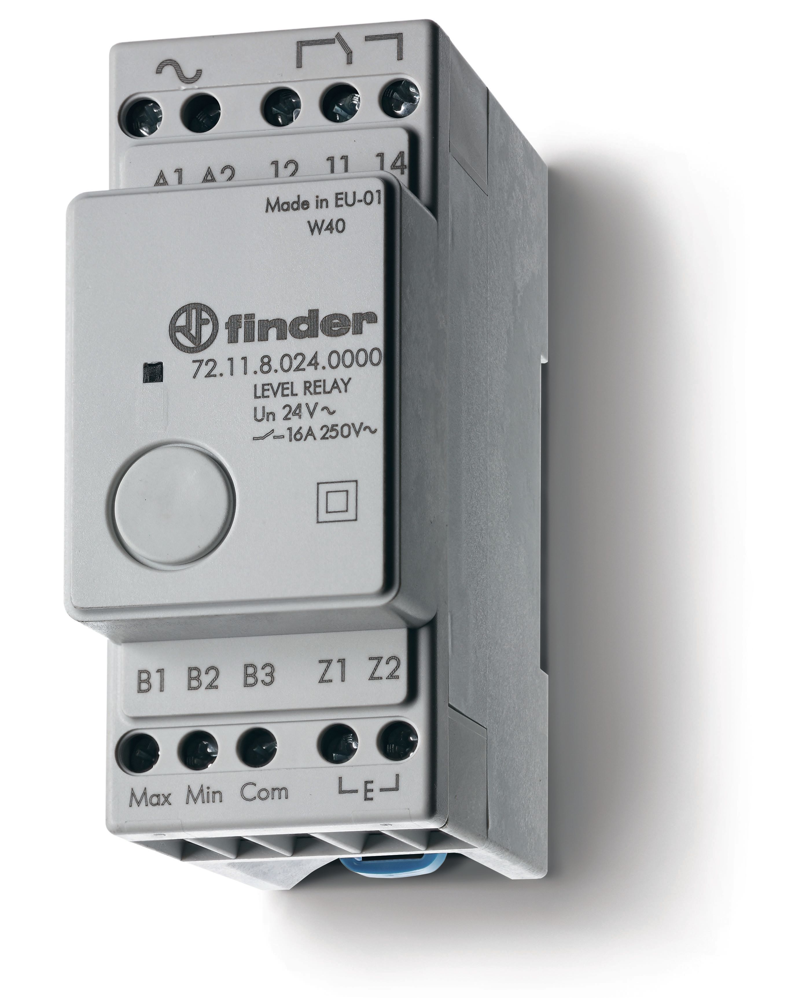 Finder Реле контроля уровня; фиксированный диапазон чувствительности 150кОм; питание 125В AC; выход 1CO 16А; модульное, ширина 35мм; степень защиты IP фото