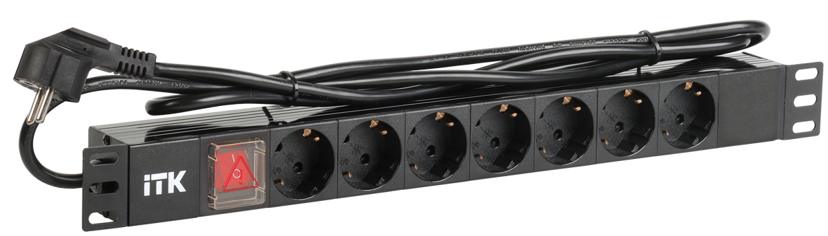 IEK ITK PDU Блок: 7 розеток, с LED выкл.,1U, шнур 2м вилка, немецкий стандарт фото