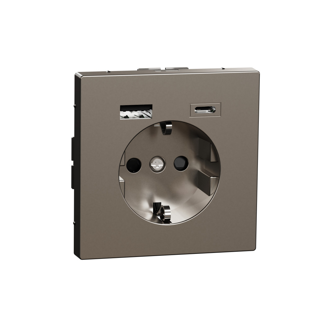 Schneider Electric MERTEN D-Life Нержавеющая Сталь Розетка силовая 16 A с зарядкой USB A+C 3 A фото