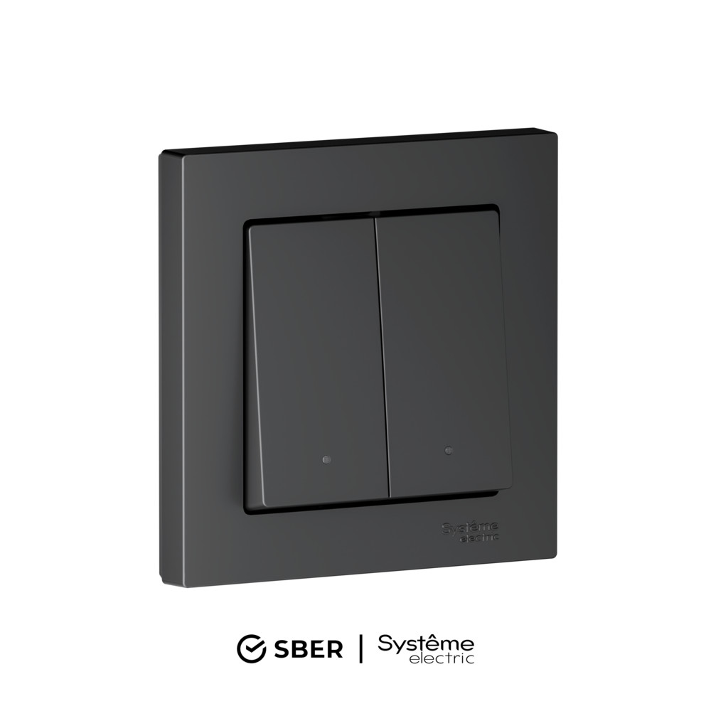SBER Systeme Electric AtlasDesign Smart Карбон Выключатель 2-кл с подсв., Zigbee, сх.5, L+N, 10А, мех.,  модель SBDV-00199 фото