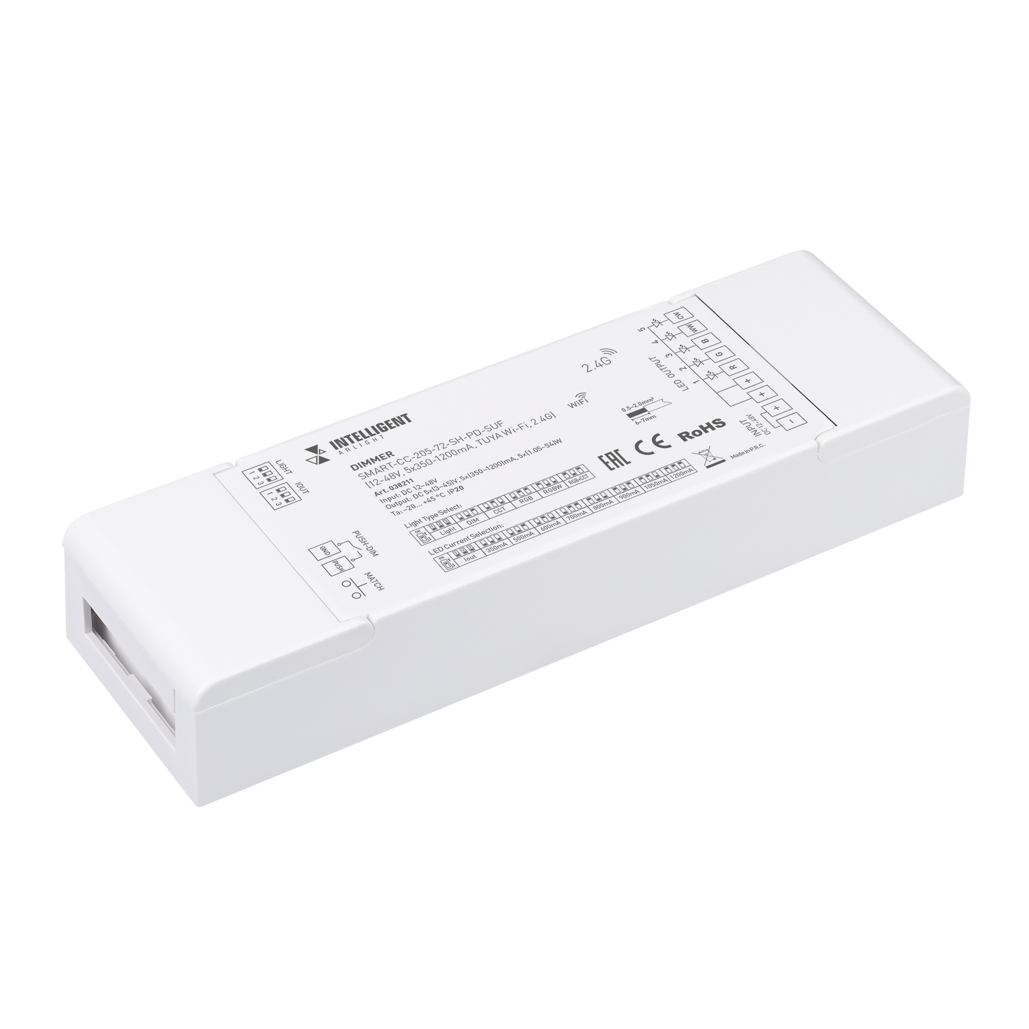 Arlight INTELLIGENT Диммер SMART-CC-205-72-SH-PD-SUF (12-48V, 5x350-1200mA, TUYA Wi-Fi, 2.4G) (IARL, IP20 Пластик, 5 лет) фото