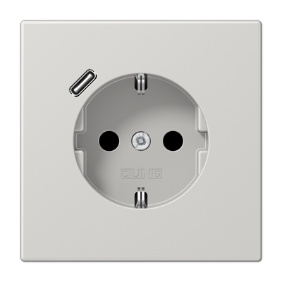 JUNG Розетка SCHUKO® с USB-зарядным устройством тип С термопласт светло-серый фото