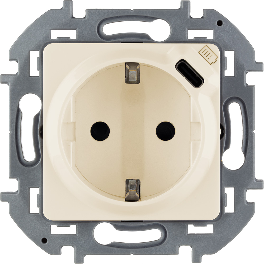 Legrand/Daccord INSPIRIA Слоновая кость Розетка 2К+З немецкий стандарт 16А 250В со встроенным зарядным устройством USB C 1.5А 5В. фото