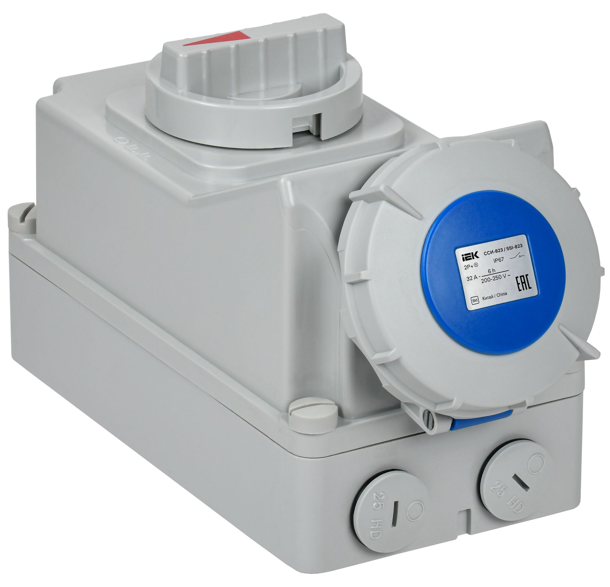 IEK Розетка с мех. блок. ССИ-823 32А-6ч 220В 2P+PE IP67 фото