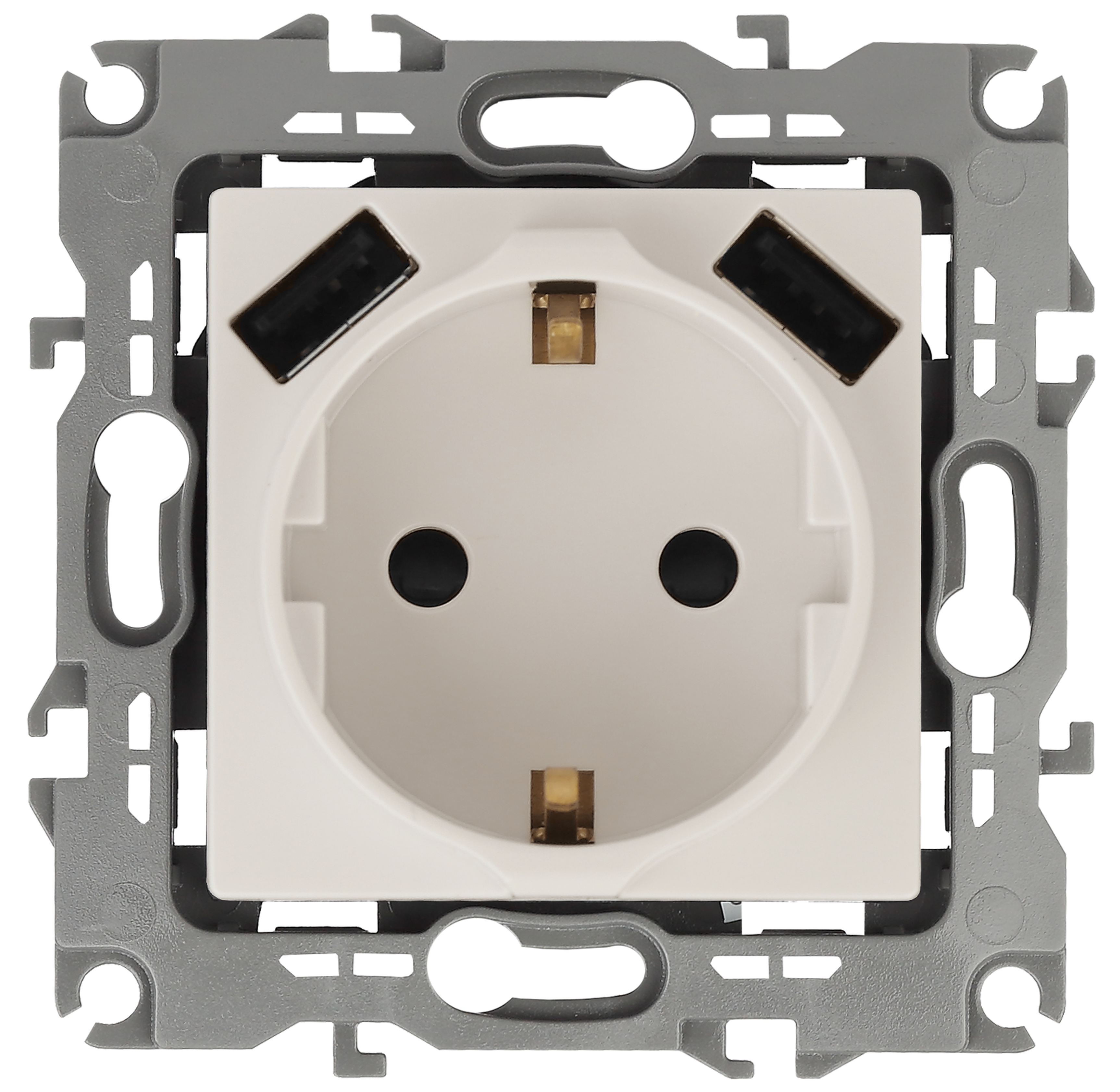 ЭРА Розетка Серия 12 12-4109-02 2P+E 16A-250В штор с 2xUSB 5В-3А слоновая кость фото