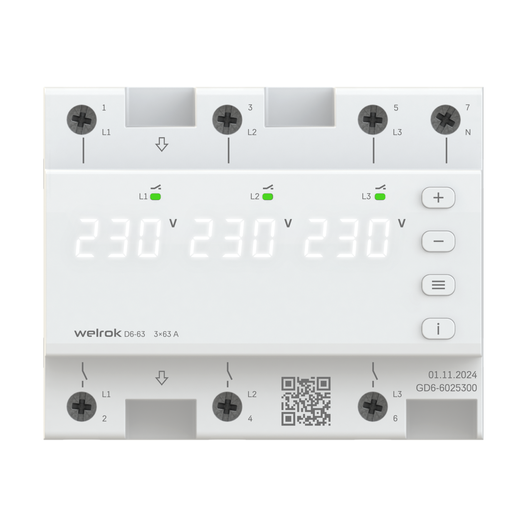 Welrok D6-63 Реле напряжения 3 х 63 А (max 3 х 80 A) 3 х 14 490 ВА фото