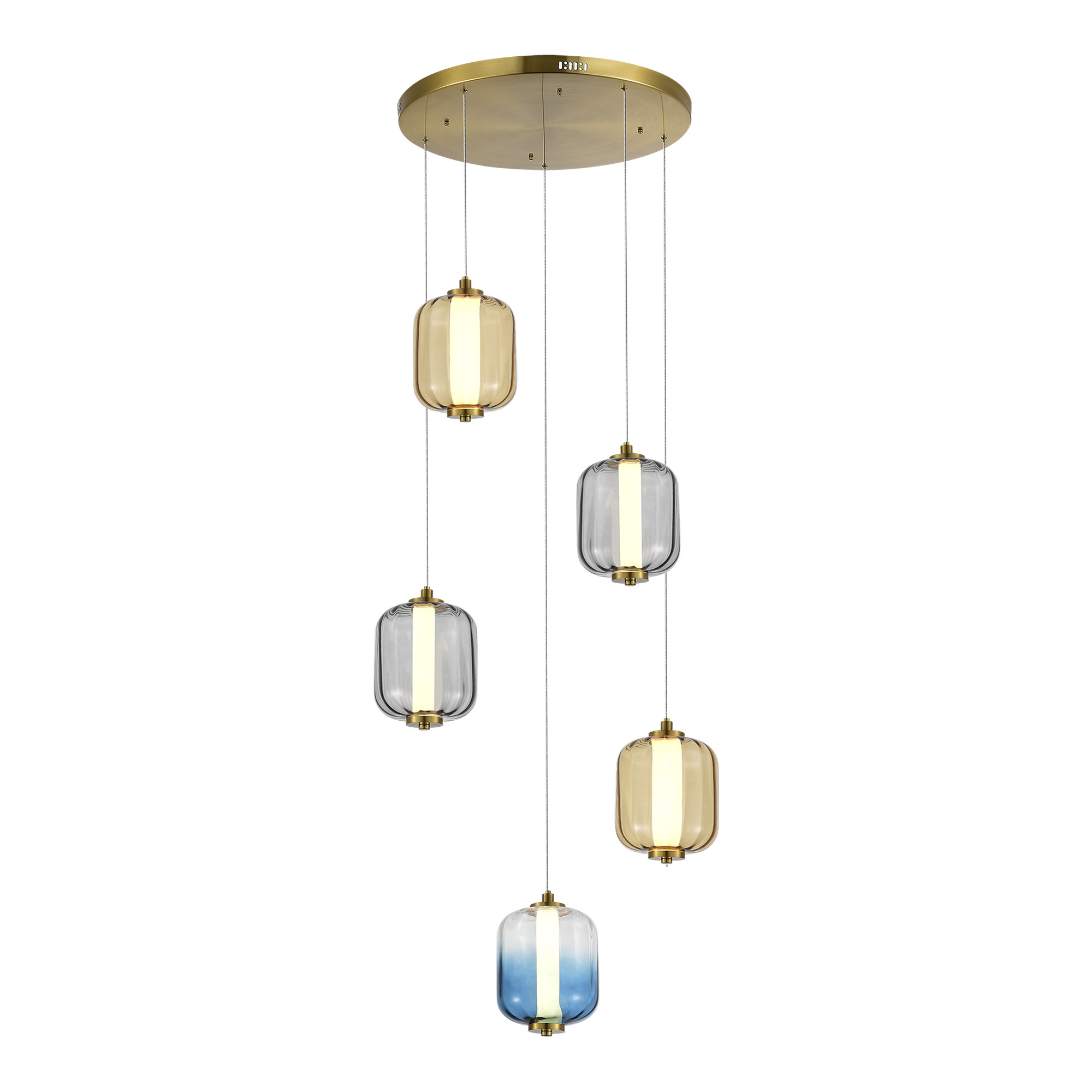 ST LUCE SL1193.303.05 Светильник подвесной Латунь/Янтарный,Дымчатый,Голубой LED 5*10W 3000K фото
