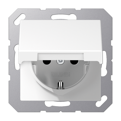 JUNG Штепсельная розетка SCHUKO 16A 250V~ с защитой от детей с крышкой термопласт белая фото