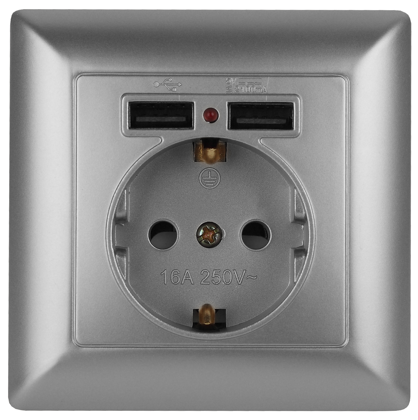 Intro Розетка Solo 4-410-03 с заземлением P+E Schuko со шторками, 16А-250В + 2хUSB, IP20, СУ, алюминий фото