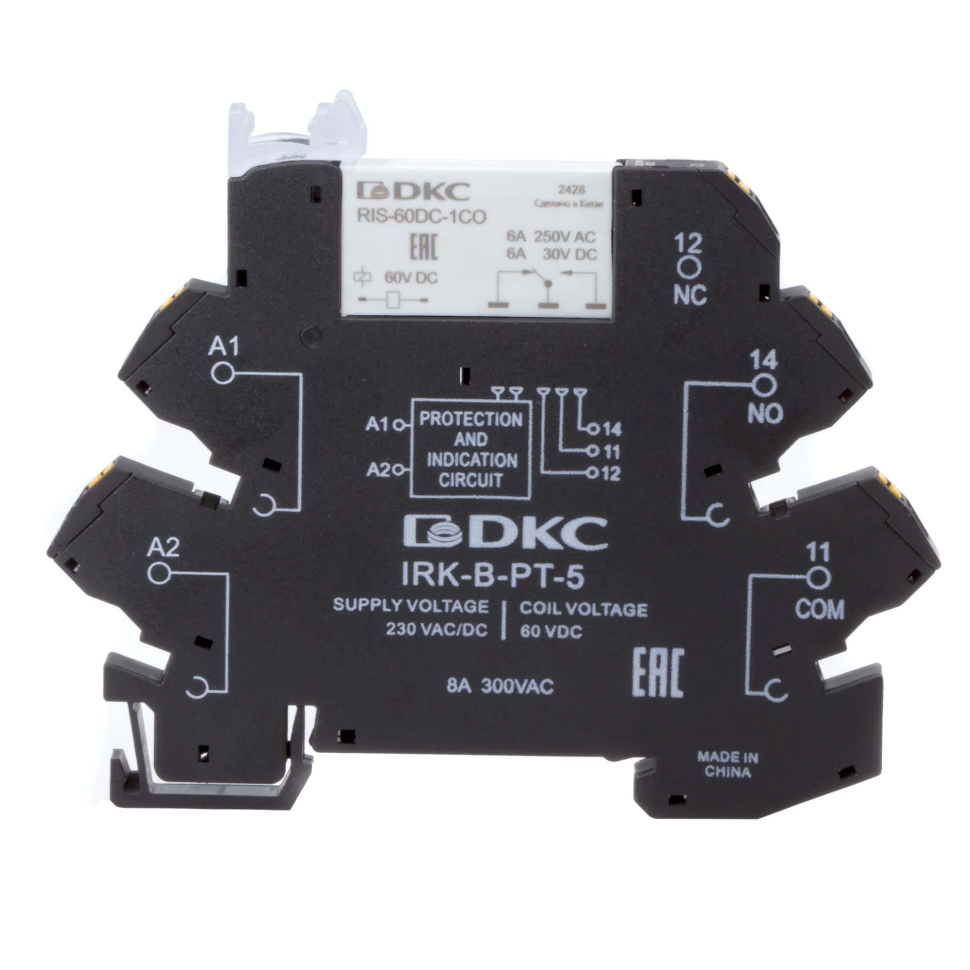 DKC Реле интерфейсное, 1CO, ком. ток 6А, AgSnO2, напряжение 230V AC/DC, push-in клеммы. фото