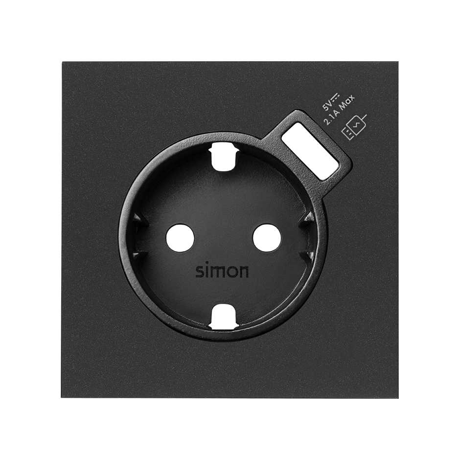 Simon 100 Черный матовый Накладка розетки Schuko с з/у USB SmartCharge фото