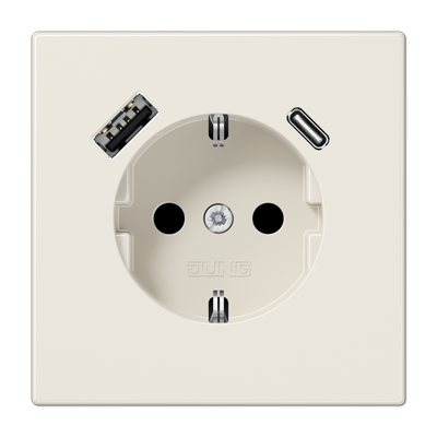JUNG Слоновая кость Розетка SCHUKO® с USB-зарядным устройством тип A + тип С термопласт фото