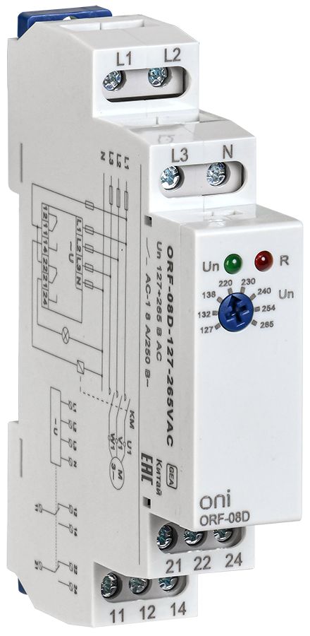 IEK ONI Реле фаз ORF-08D 3ф. 2 конт. 127-265В AC с контр. нейтр.. фото