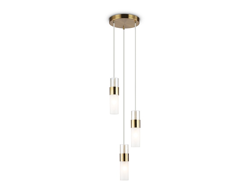 Ambrella Светильник подвесной LH55112/3 BS/FR/TI латунь/белый матовый/янтарь E14*3 max 40W D220*1200 фото