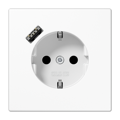 JUNG Schuko Белый Розетка 2К+З 16А 250В~, с разъемом USB Typ A фото