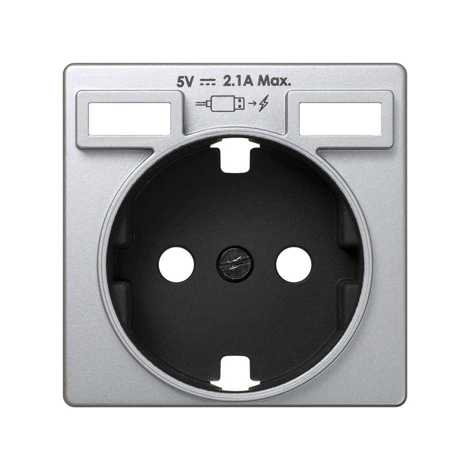 Simon 82 Накладка для розетки Schuko с зарядным устройством 2хUSB цвета Алюминий фото