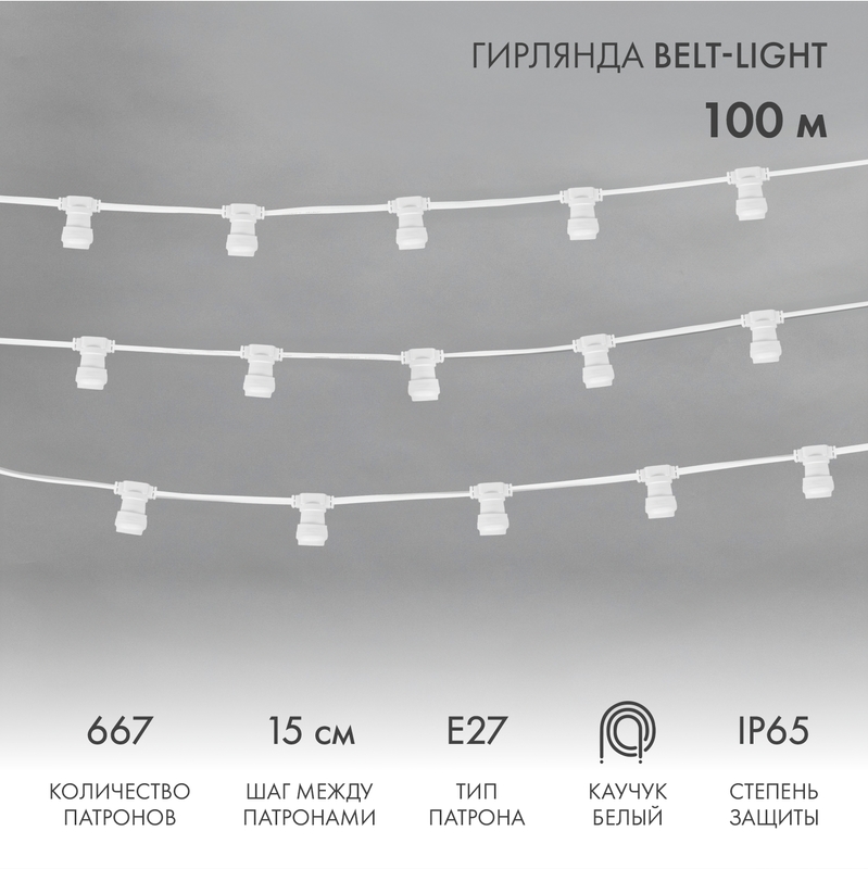 NEON-NIGHT Belt-Light 2 жилы шаг 15 см патроны e27 влагостойкая IP65 белый провод фото
