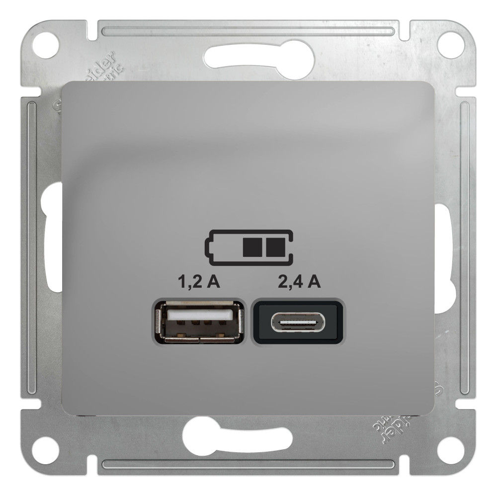 Systeme Electric Glossa Алюминий Розетка USB A+С, 5В/2,4А, 2х5В/1,2А фото