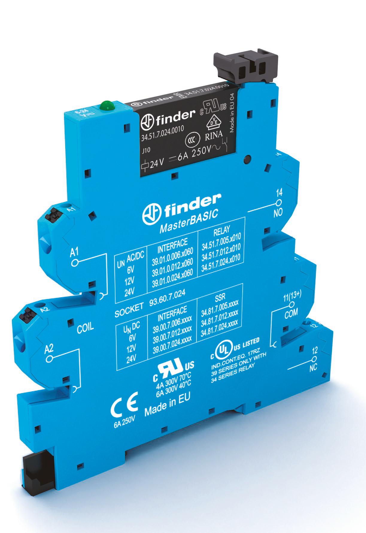 Finder Интерфейсный модуль (сборка 34.51.7.060.0010 + 93.60.8.230), электромеханическое реле, серия MasterBASIC; 1CO 6A; питание 230-240В AC; категори фото