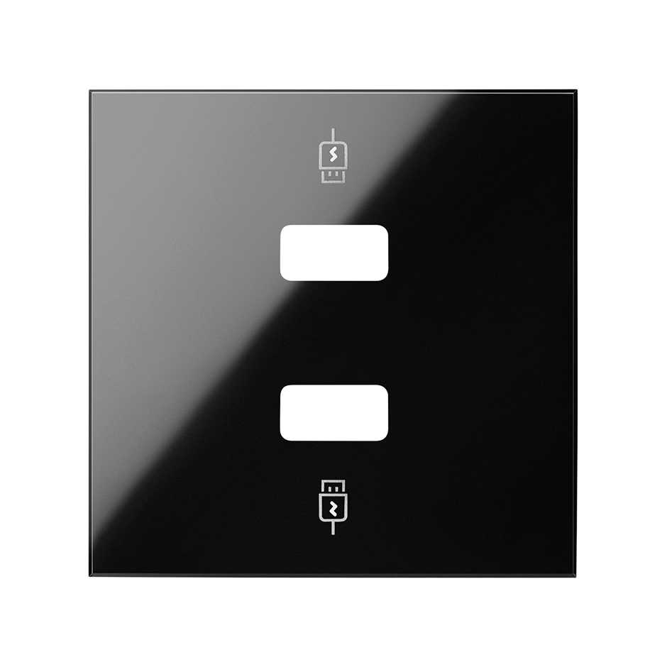 Simon 100 Черный глянец Накладка для зарядного устройства 2хUSB фото