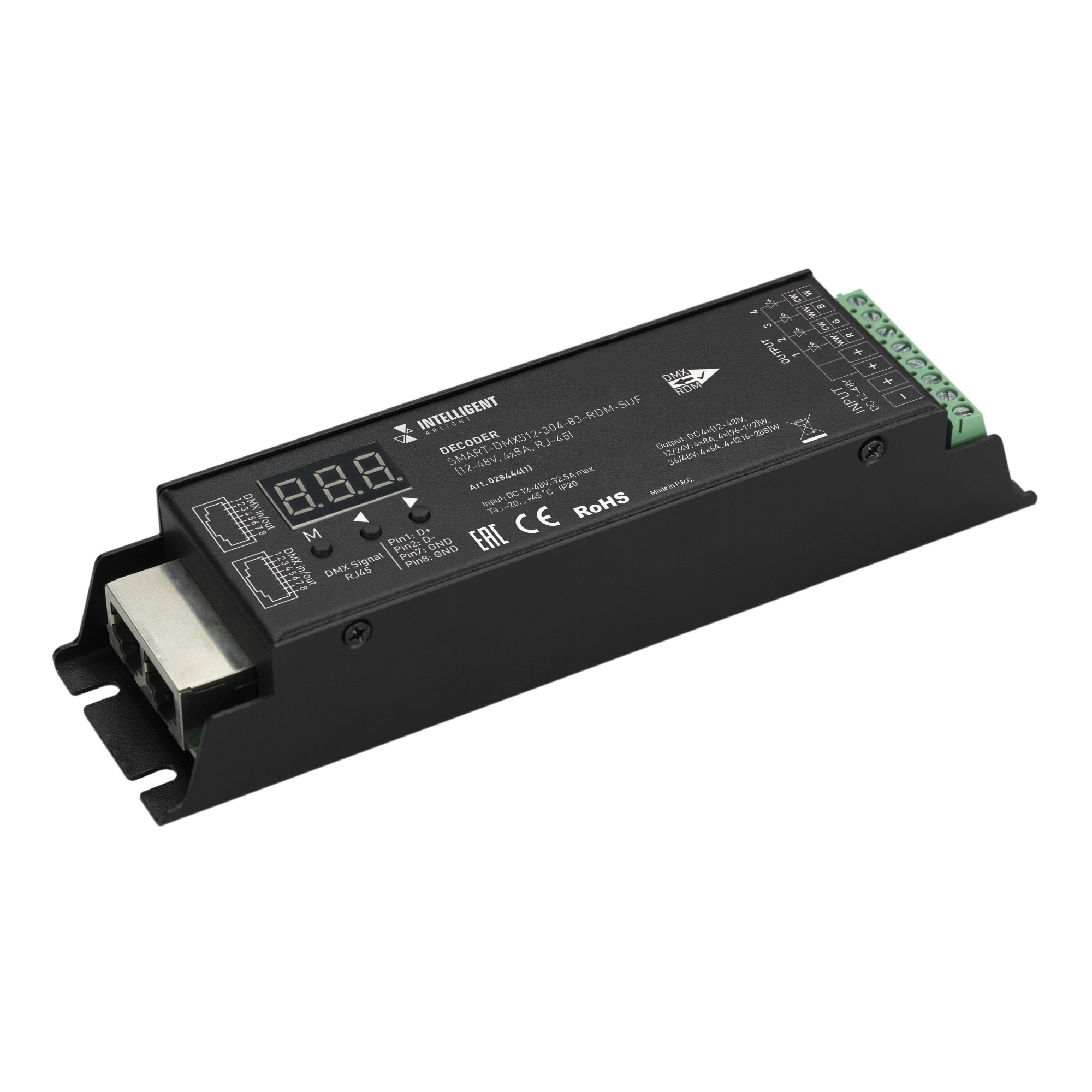 Arlight INTELLIGENT Декодер SMART-DMX512-304-83-RDM-SUF Black (12-48V, 4x8A, RJ-45) (IARL, IP20 Металл, 5 лет) фото