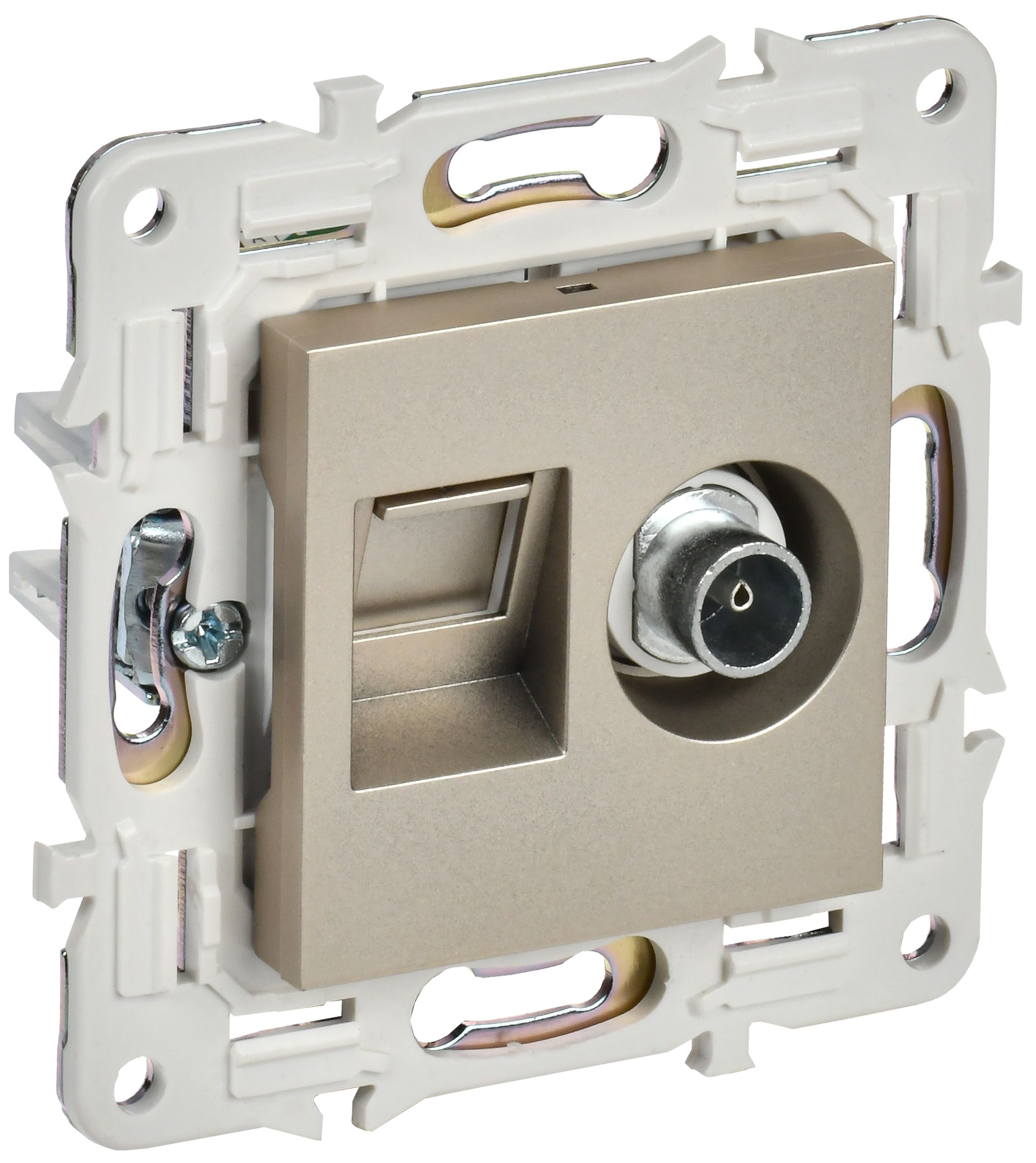 IEK SKANDY Шампань Розетка двойная TV+RJ45 кат.5E SK-A14Sh фото