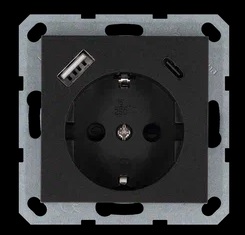 Jasmart G Антрацит Розетка с/з со шторками 16A c USB A+C 25W фото