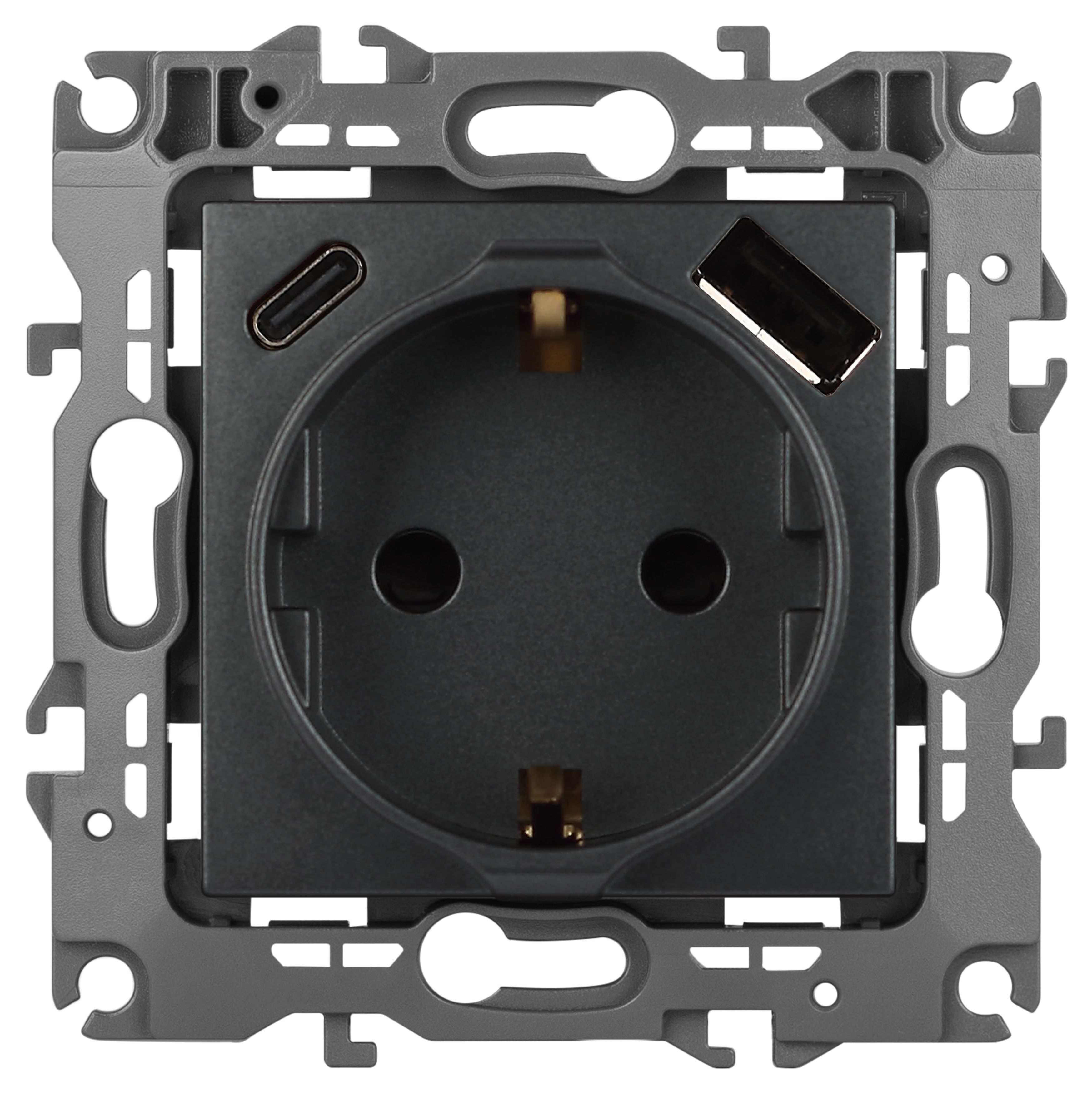 ЭРА Розетка Серия 12 12-4108-12 2P+E 16A-250В со шторками с USB type-A+C 5В-3А графит фото
