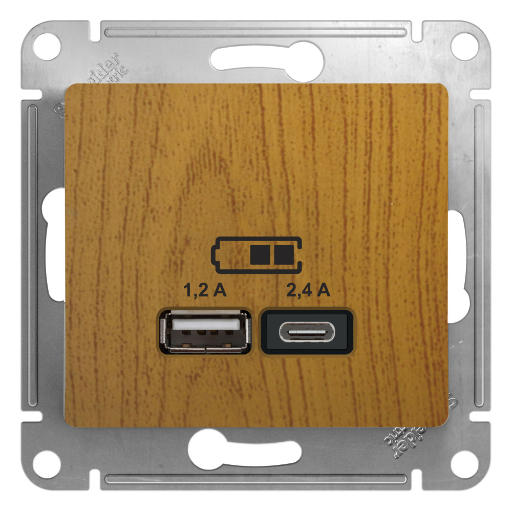 Systeme Electric Glossa Дерево Дуб Розетка USB A+С, 5В/2,4А, 2х5В/1,2А фото
