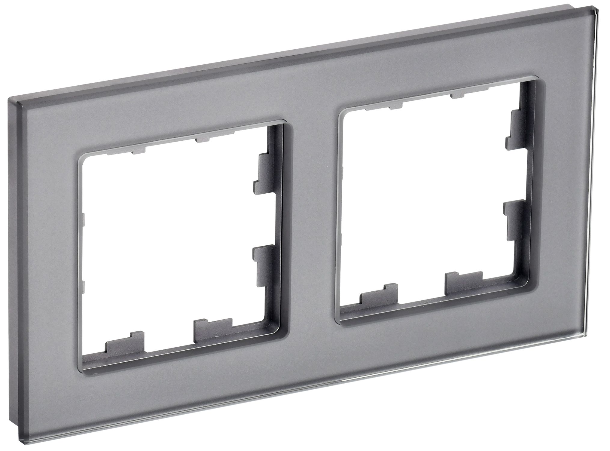 IEK BRITE DECOR Серый глянец стекло Рамка 2-м РУ-2-2-БрСе фото