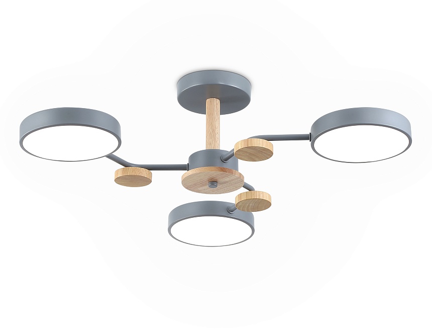 Ambrella Светильник светодиодный подвесной FL4856/3 GR/WD серый/дерево 54W 3000-6000K D660*170 (без ПДУ) фото