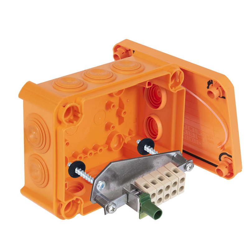 OBO Bettermann Коробка огнестойкая FireBox T100, 136х102х57 мм, внешний размер 150x116x67 мм, IP66, 5+1 клемма, 6 мм², вводы d25x8, d32x2, внутреннее фото