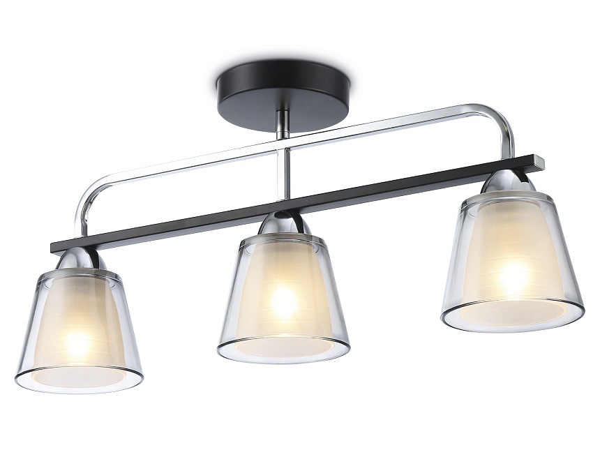 Ambrella Светильник потолочный TR303235/3 BK/CH/SM/FR черный/хром/дымчатый/белый матовый E27*3 max 60W 550*120*250 фото