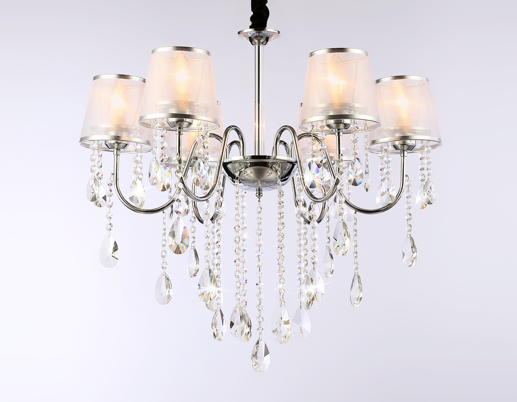Ambrella Подвесная люстра с абажурами и хрусталем TR4588/6 CH/SL хром/серебро E14/6 max 40W D660*570 фото