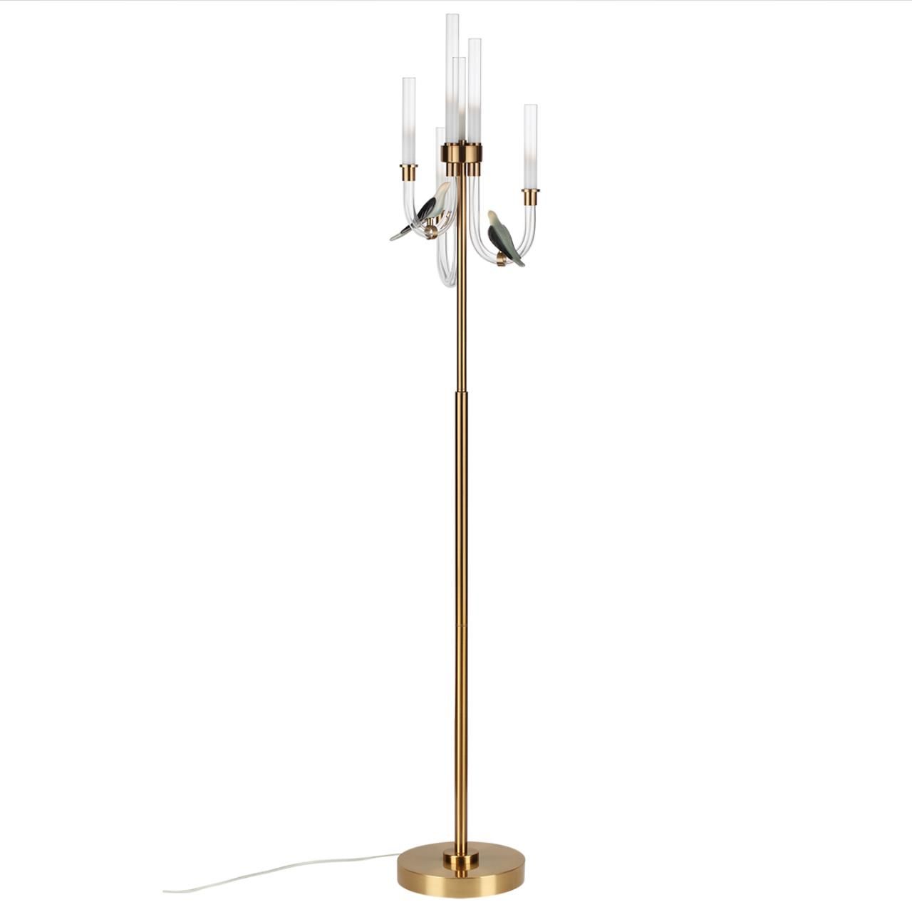 Odeon Light 5431/12FL L-VISION ODL_EX25 125 золотой(под латунь)/белый градиент/беж./зеленый/ металл/стекло/керамика Торшер LED 12W 4000K LARK фото