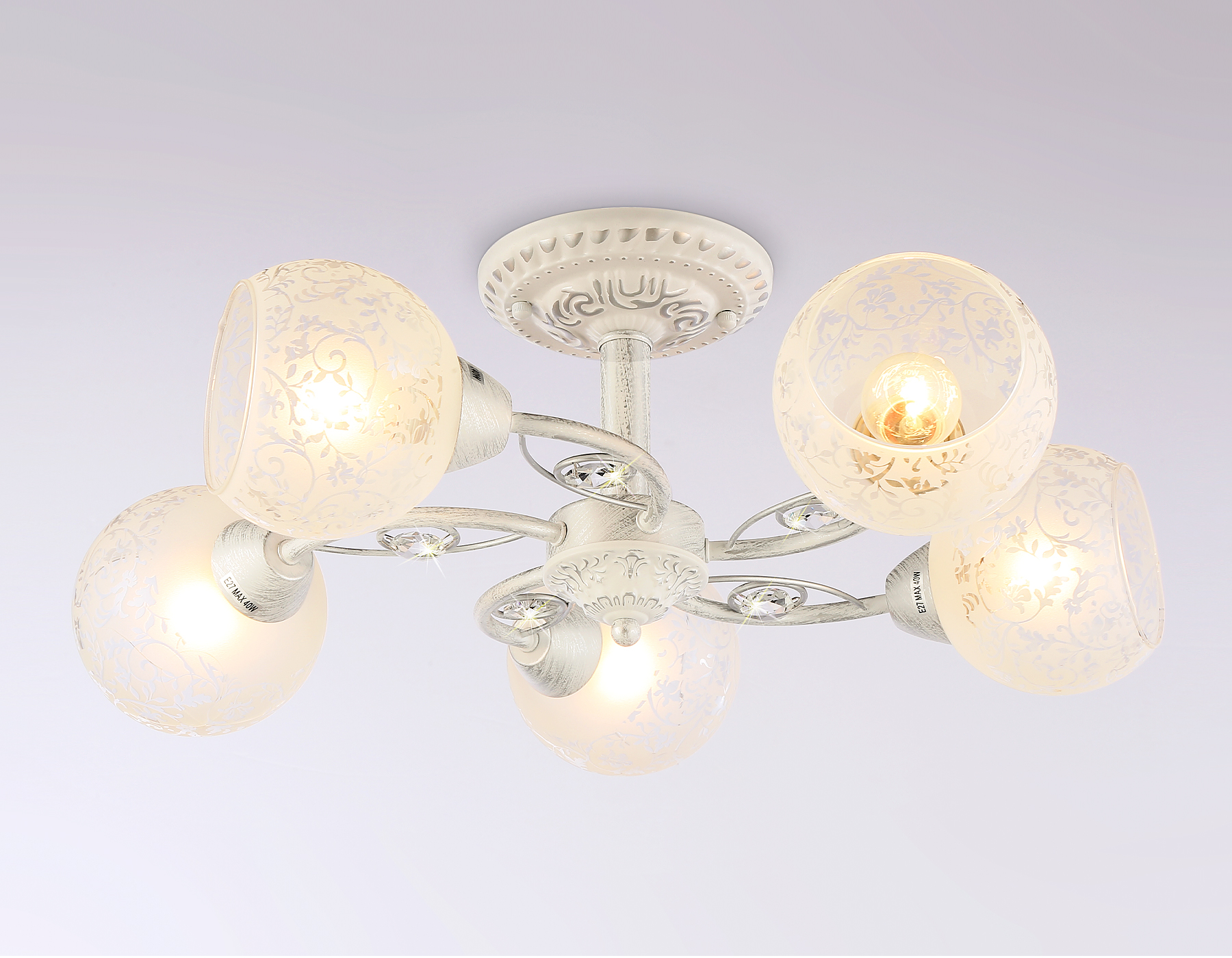 Ambrella Потолочная люстра TR3062/5 WH/SL/FR белый/серебро/белый матовый E27/5 max 40W D615*245 фото