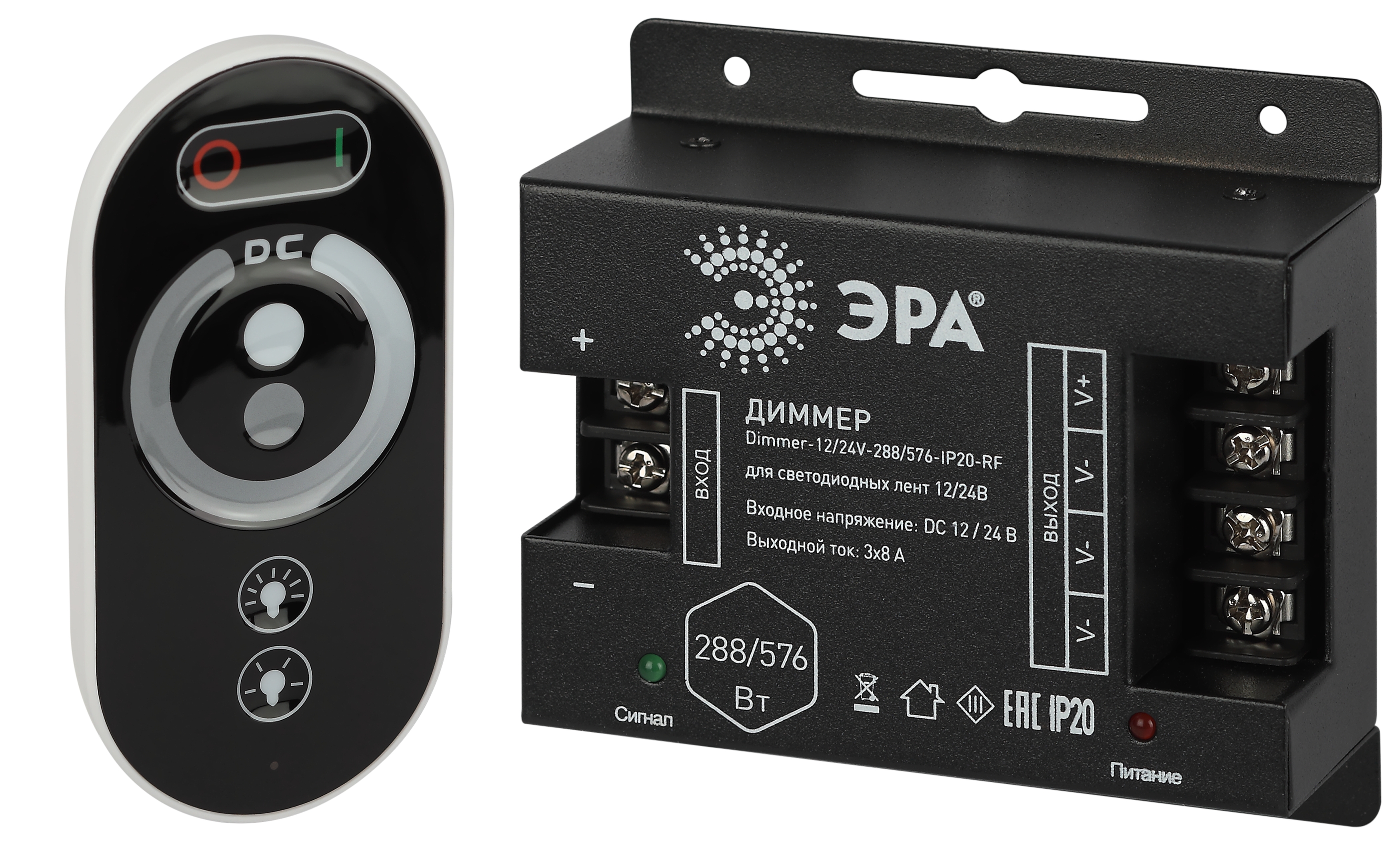 ЭРА Диммер для светодиодной ленты Dimmer-12/24V-288/576-IP20-RF с радио пультом фото