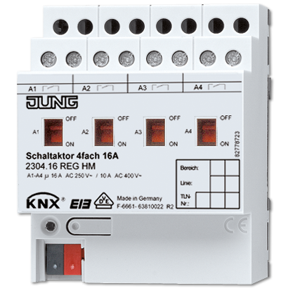 JUNG KNX Актор 4-х канальный 220V AC 16 A возм ручн упр DIN-рейка фото