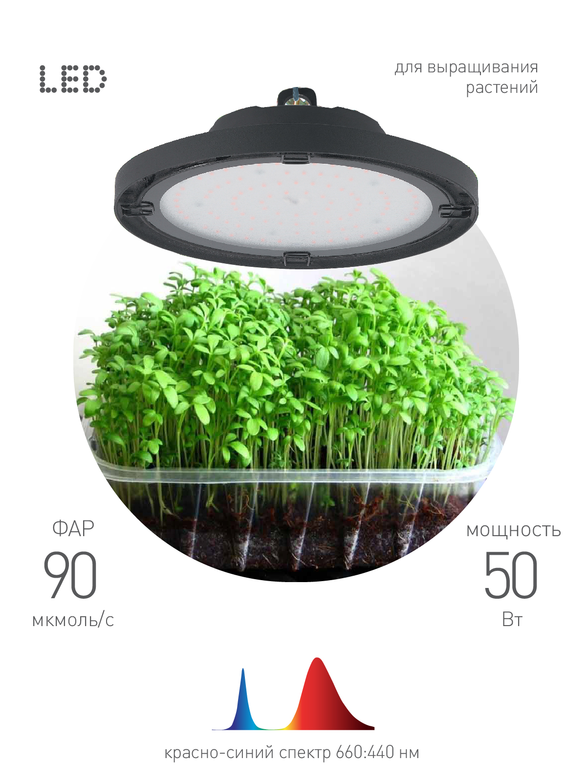 ЭРА Фитопрожектор для растений светодиодный FITO-50W-RB-LED-UFO красно-синего спектра 50 Вт IP65 фото
