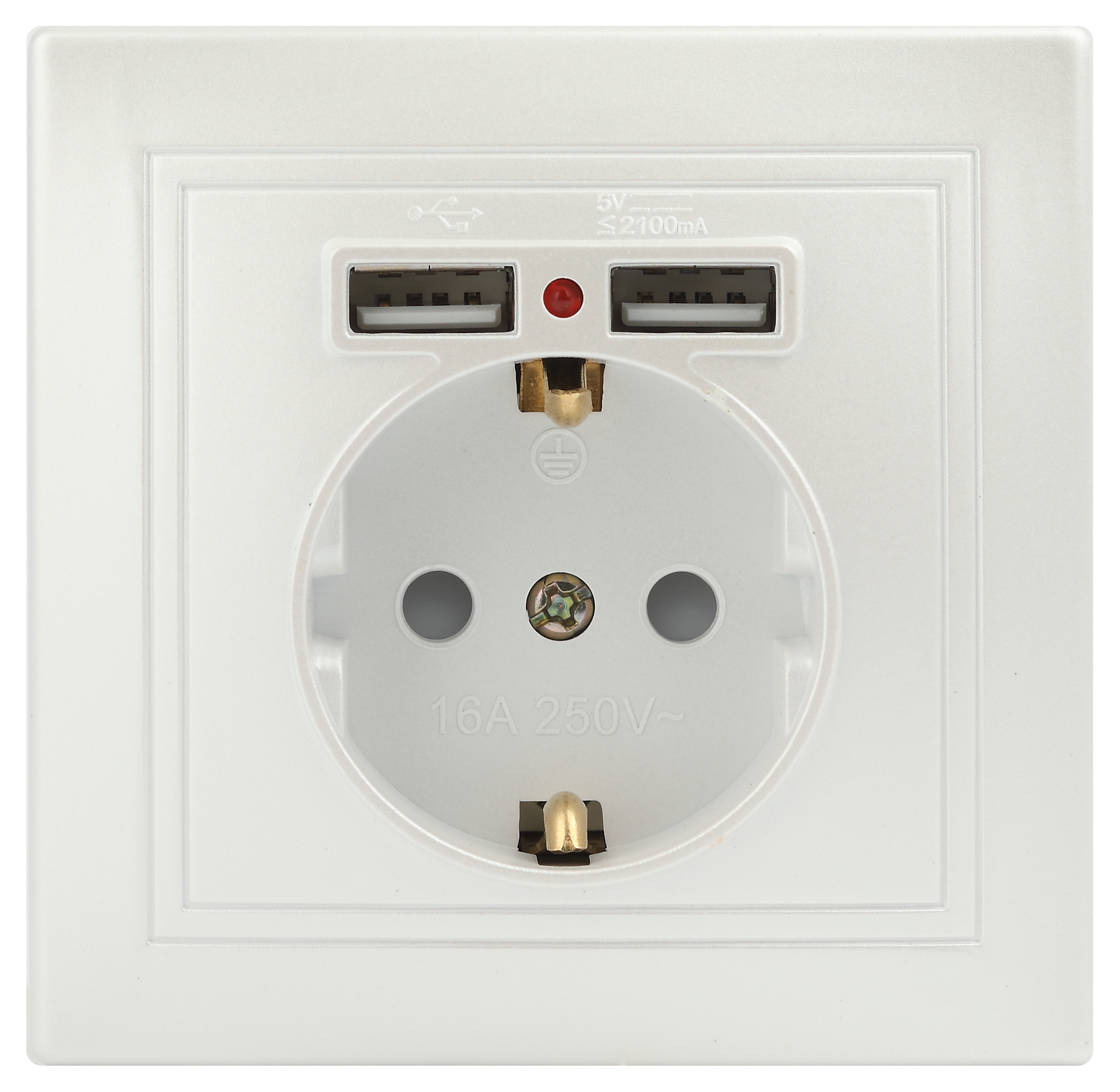 Intro Розетка Plano 1-410-06 с заземлением 2P+E Schuko со шторками, 16А-250В + 2хUSB 5В-2,1А, IP20, СУ, перламутр фото