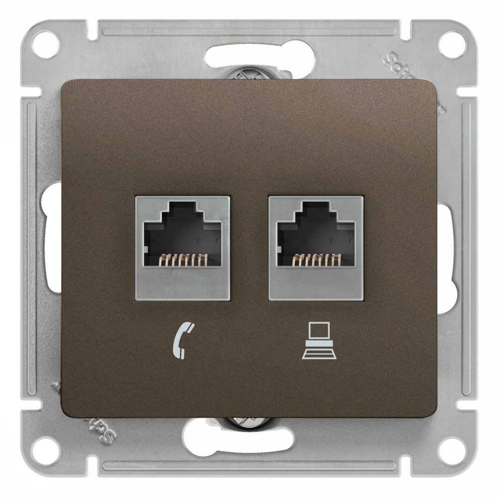 Systeme Electric Glossa Шоколад Мех Розетка 2-ая RJ11+RJ45, кат.5E фото